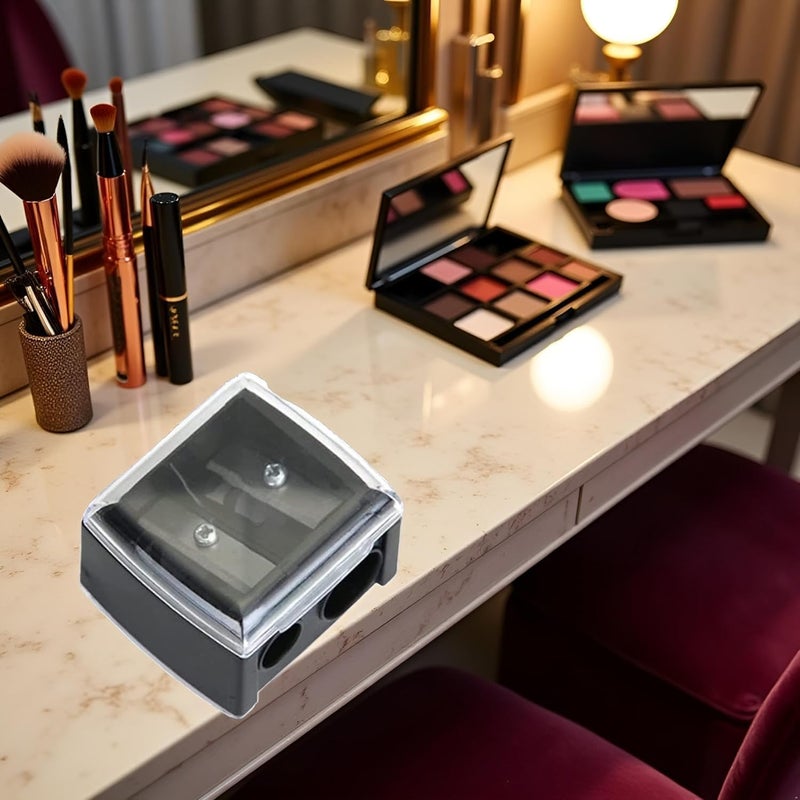 Bwexxt Black Eyeliner Sharpener Makeup Pencil Sharpener Pencil Sharpeners for Eyebrow Eyeliner Pencil Tool Dual Holes Eye Pencil Sharpener with Cover Portable Makeup Brushes and Tools - Image 5